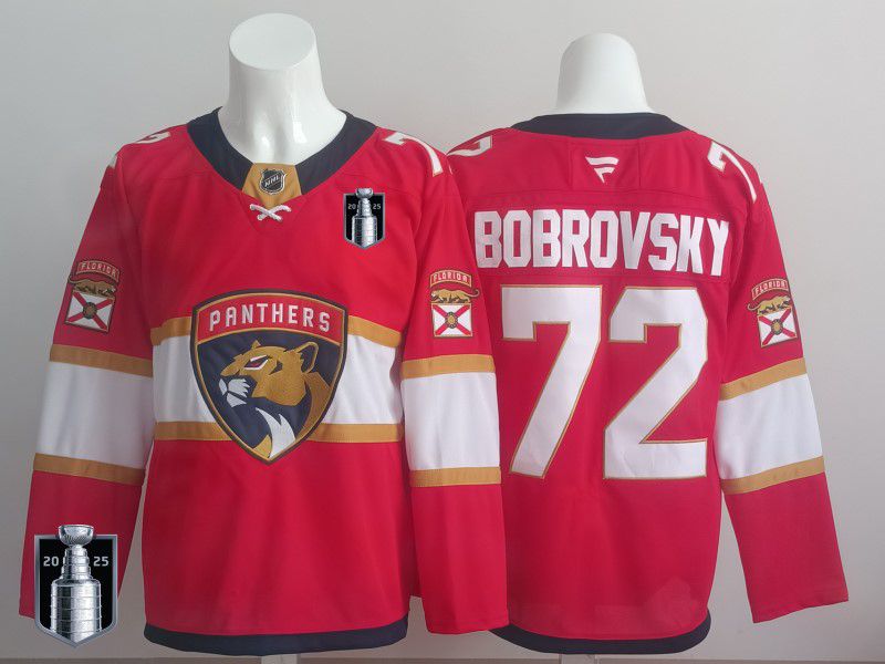 Men 2025 Florida Panthers 72 Bobrovsky Red Fanatics Home Premium NHL Jersey style 3